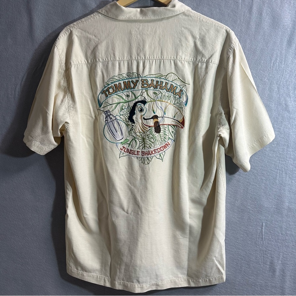 Tommy Bahama Jungle Shakedown Shirt M Embroidered Silk Hawaiian Tiki